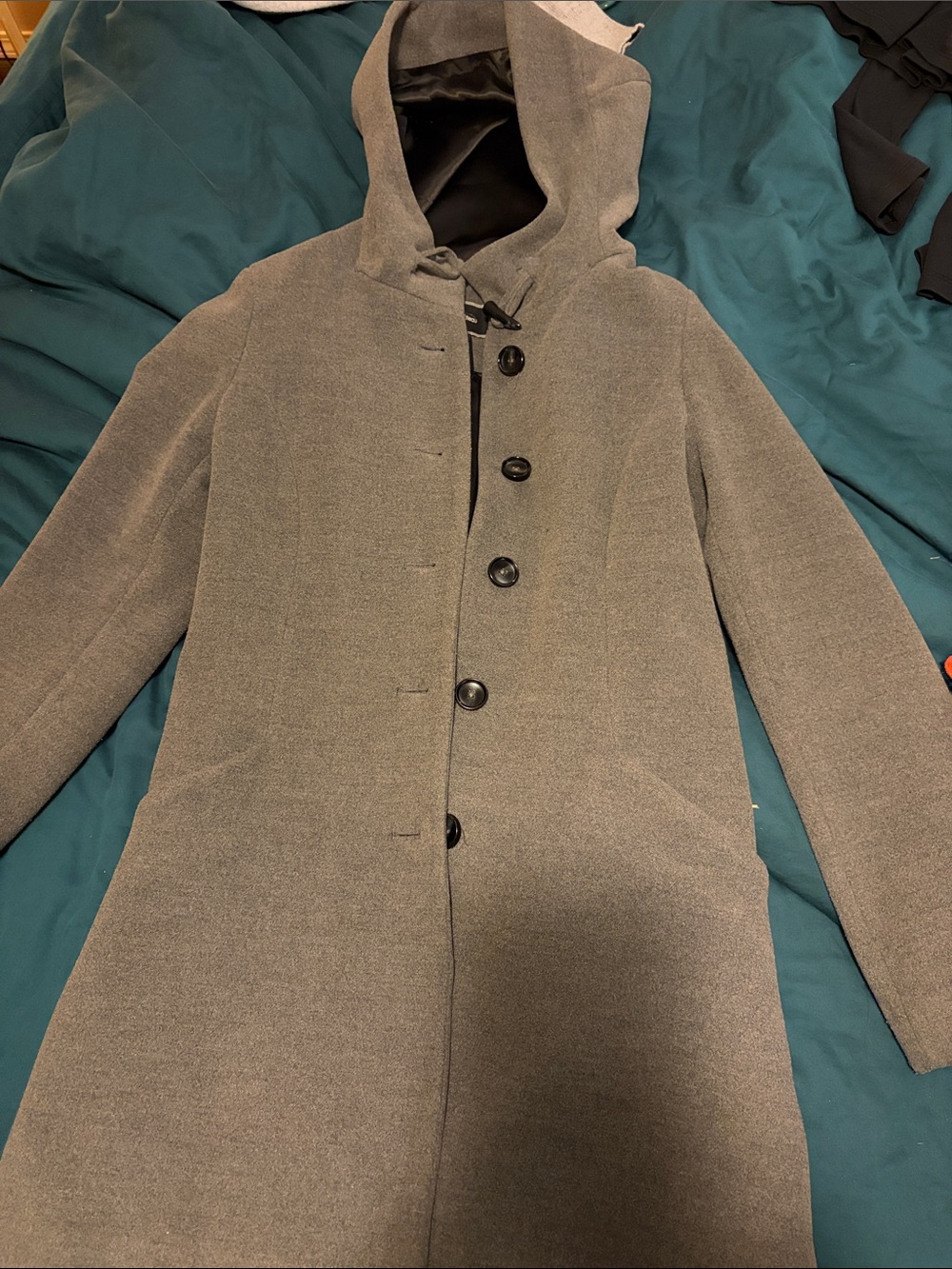 le chateau Hooded Single-Breasted Trench Coat in Gray